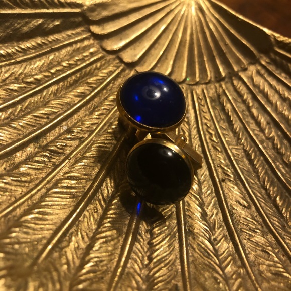 Vintage SWANK Blue Glass Cufflinks - Picture 5 of 7